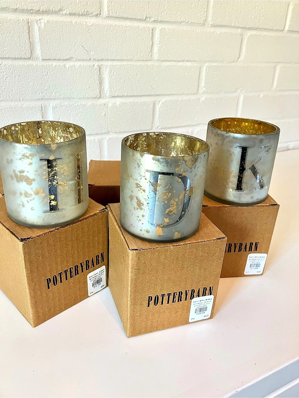 Pottery Barn Mercury Glass Initial Letter Votive Holder Set of 5